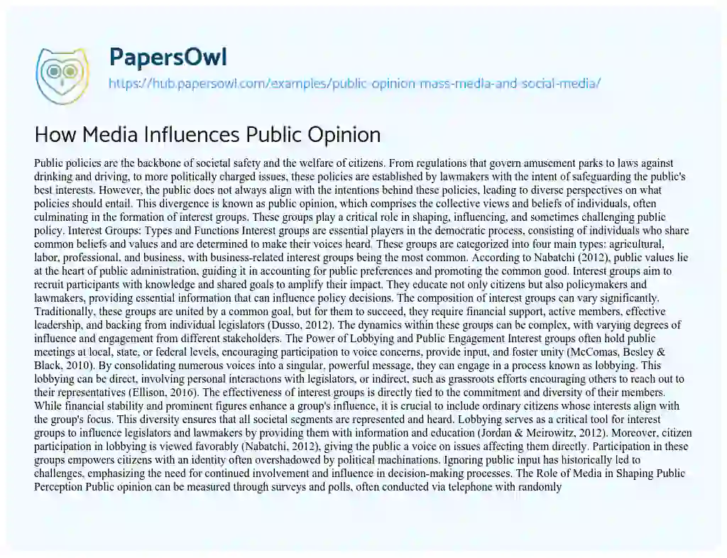 Essay on How Media Influences Public Opinion