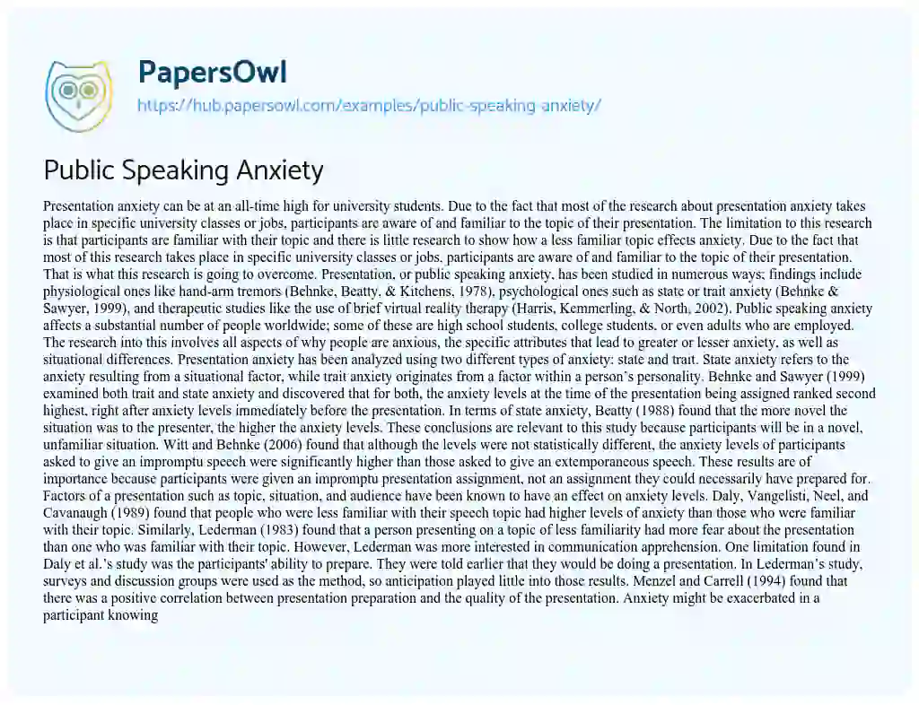 Essay on Public Speaking Anxiety