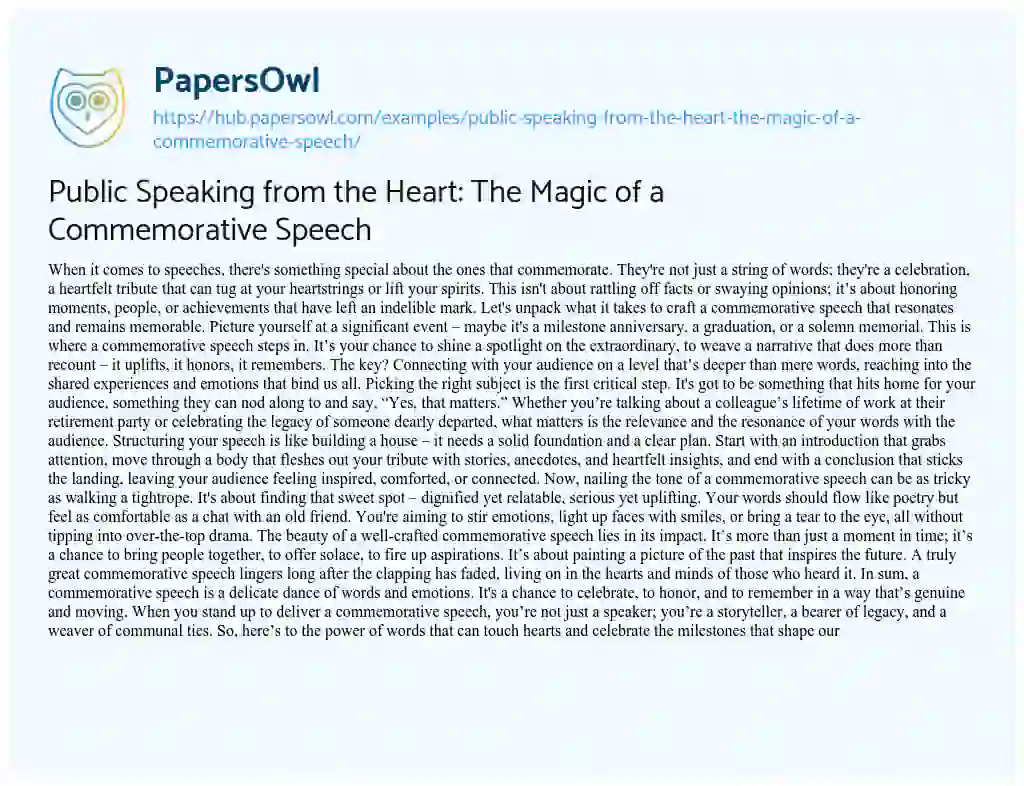 Essay on Public Speaking from the Heart: The Magic of a Commemorative Speech
