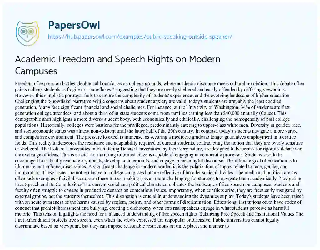 Essay on Academic Freedom and Speech Rights on Modern Campuses