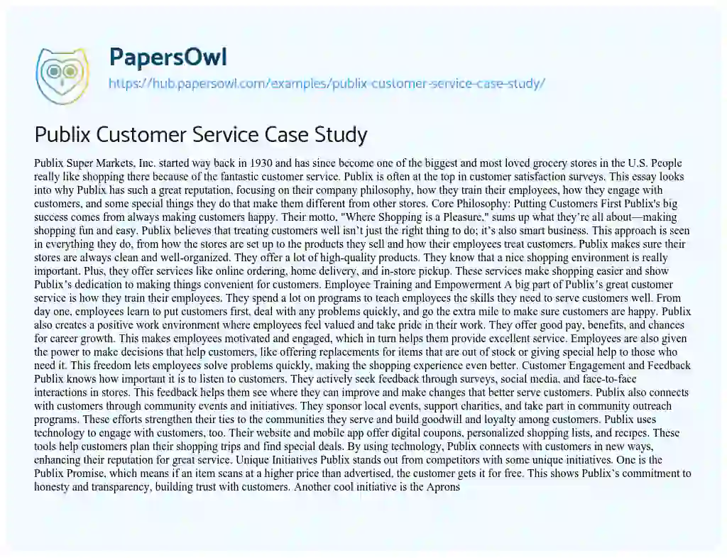 Essay on Publix Customer Service Case Study