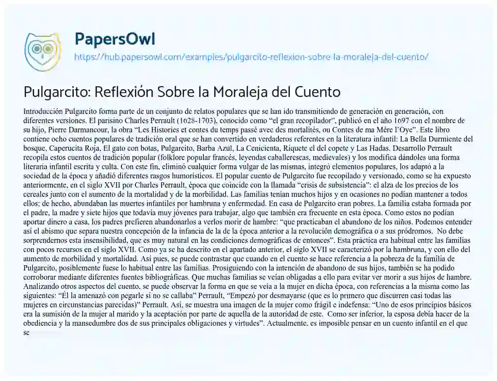 Essay on Pulgarcito: Reflexión Sobre la Moraleja del Cuento