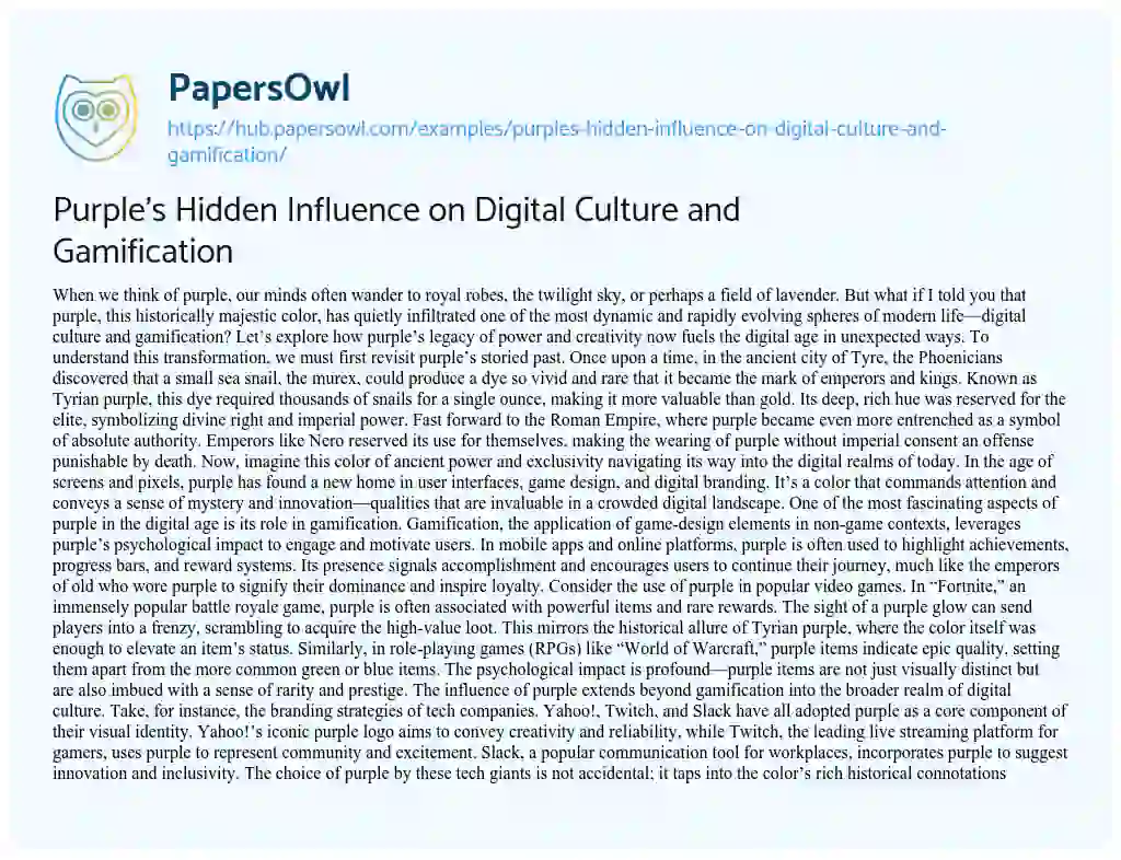Essay on Purple’s Hidden Influence on Digital Culture and Gamification
