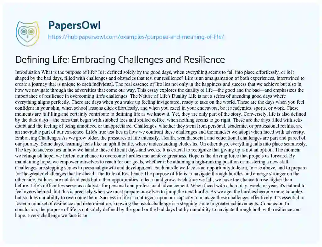 Essay on Defining Life: Embracing Challenges and Resilience