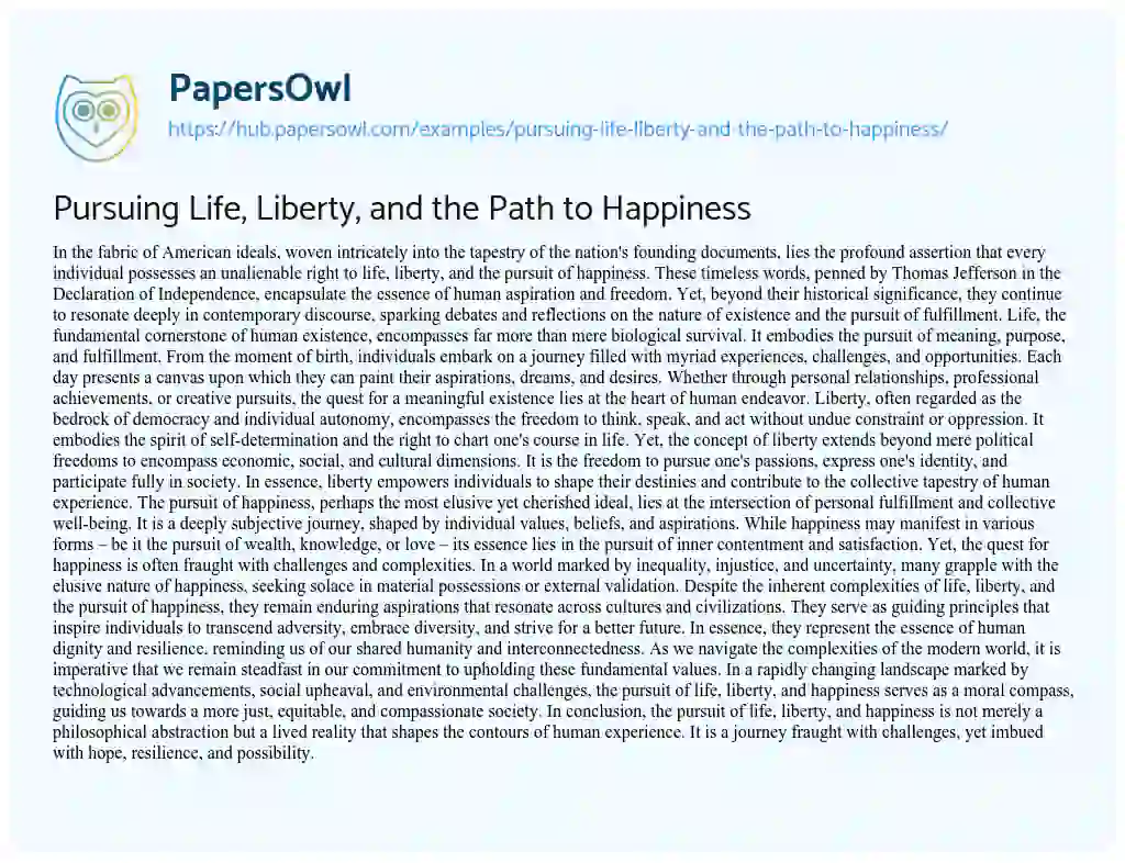 Essay on Pursuing Life, Liberty, and the Path to Happiness