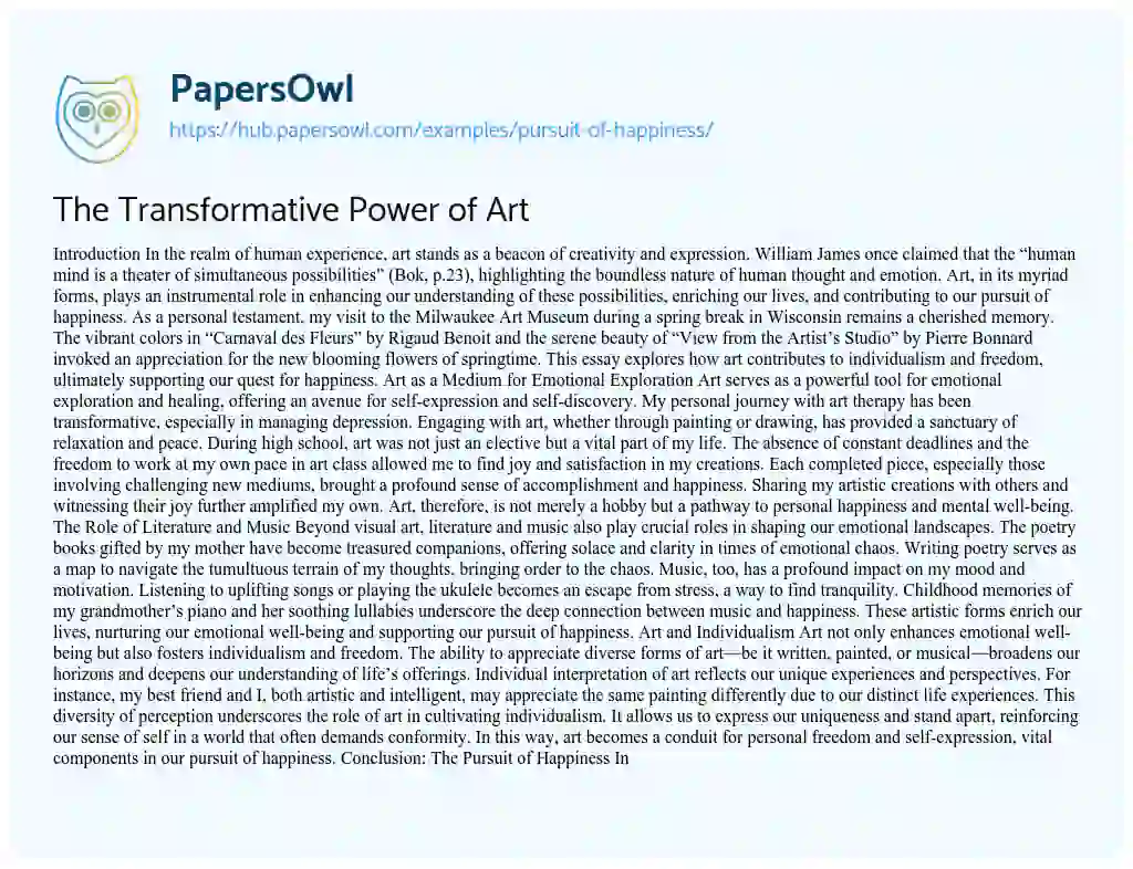 Essay on The Transformative Power of Art