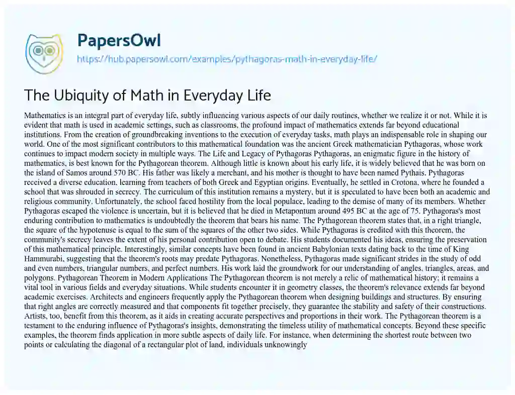 Essay on The Ubiquity of Math in Everyday Life