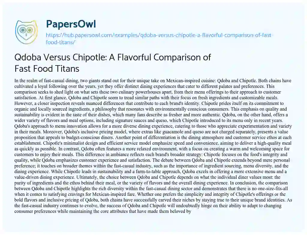 Essay on Qdoba Versus Chipotle: A Flavorful Comparison of Fast Food Titans