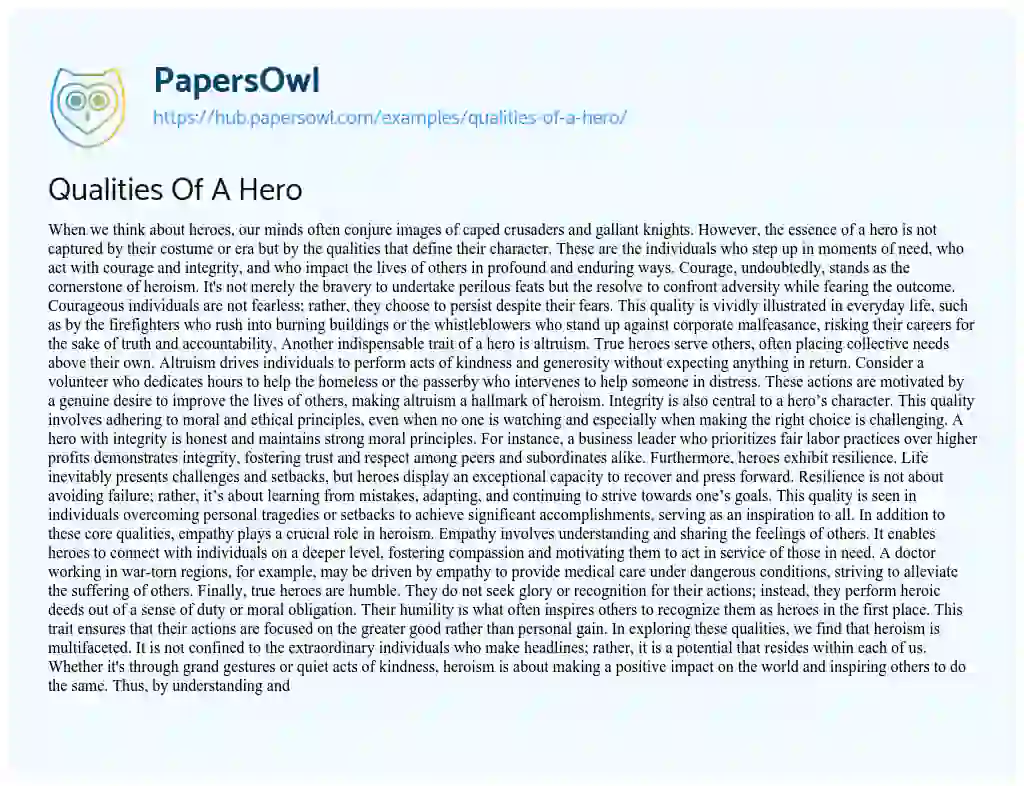 Essay on Qualities Of A Hero