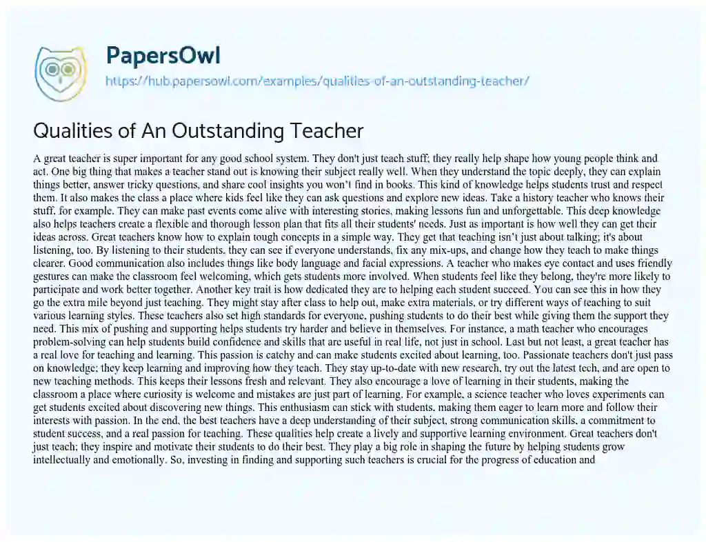 Essay on Qualities of An Outstanding Teacher