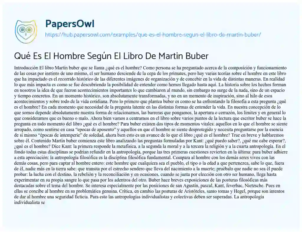 Essay on Qué Es El Hombre Según El Libro De Martin Buber