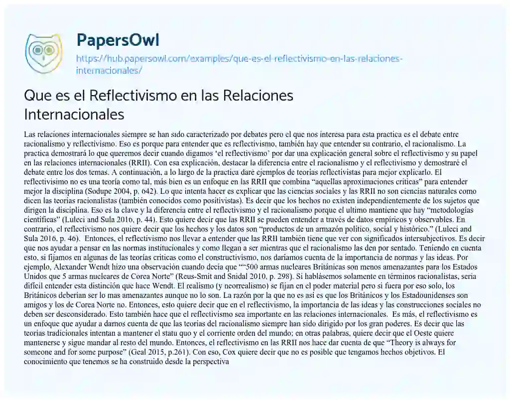 Essay on Que es el Reflectivismo en las Relaciones Internacionales