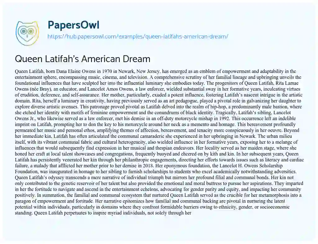 Essay on Queen Latifah’s American Dream