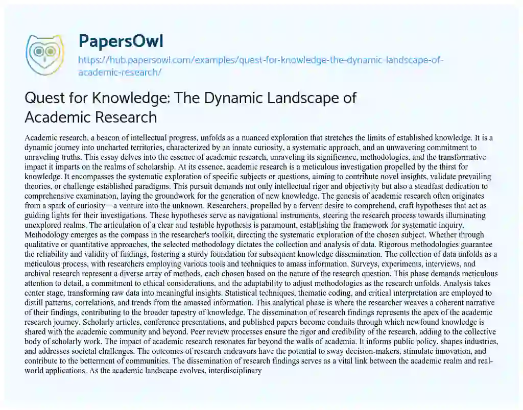 Essay on Quest for Knowledge: The Dynamic Landscape of Academic Research