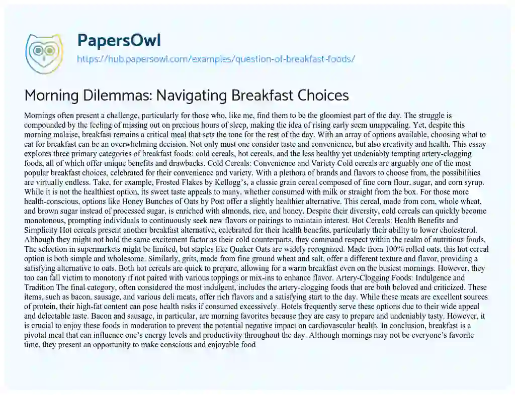 Essay on Morning Dilemmas: Navigating Breakfast Choices