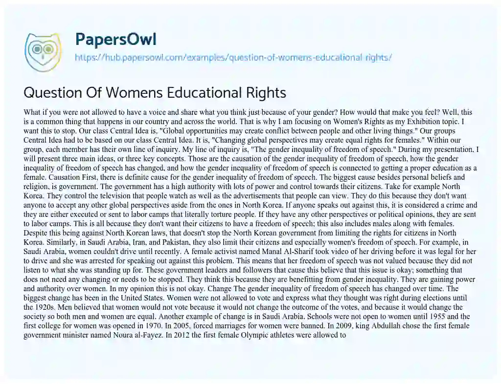 Essay on Question Of Womens Educational Rights