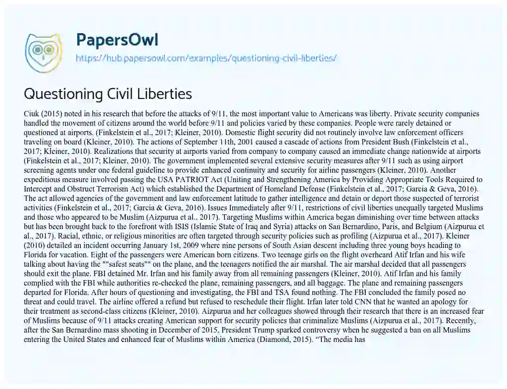 Essay on Questioning Civil Liberties