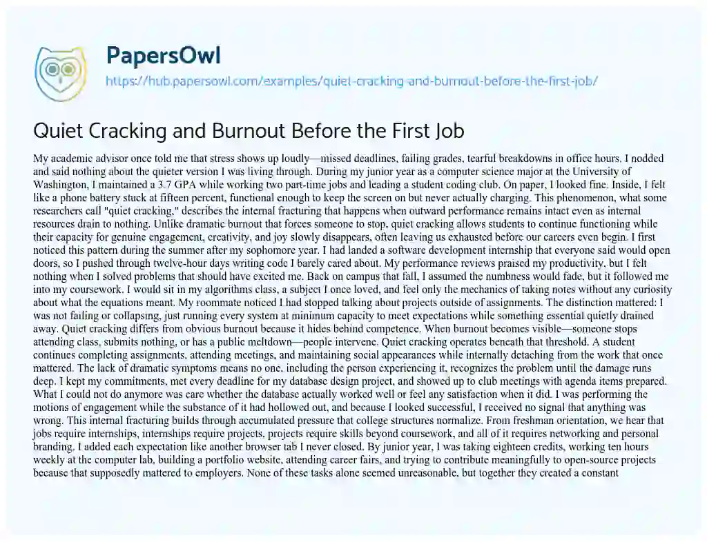 Essay on Quiet Cracking and Burnout Before the First Job