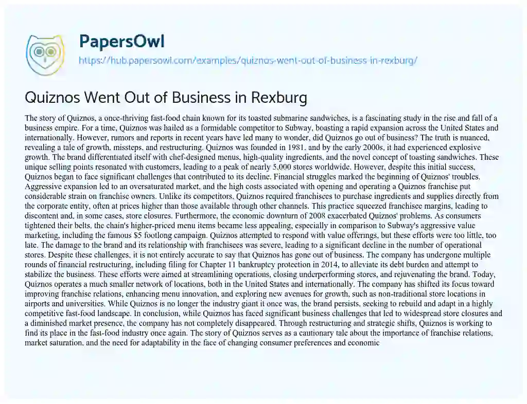 Essay on Quiznos Went Out of Business in Rexburg