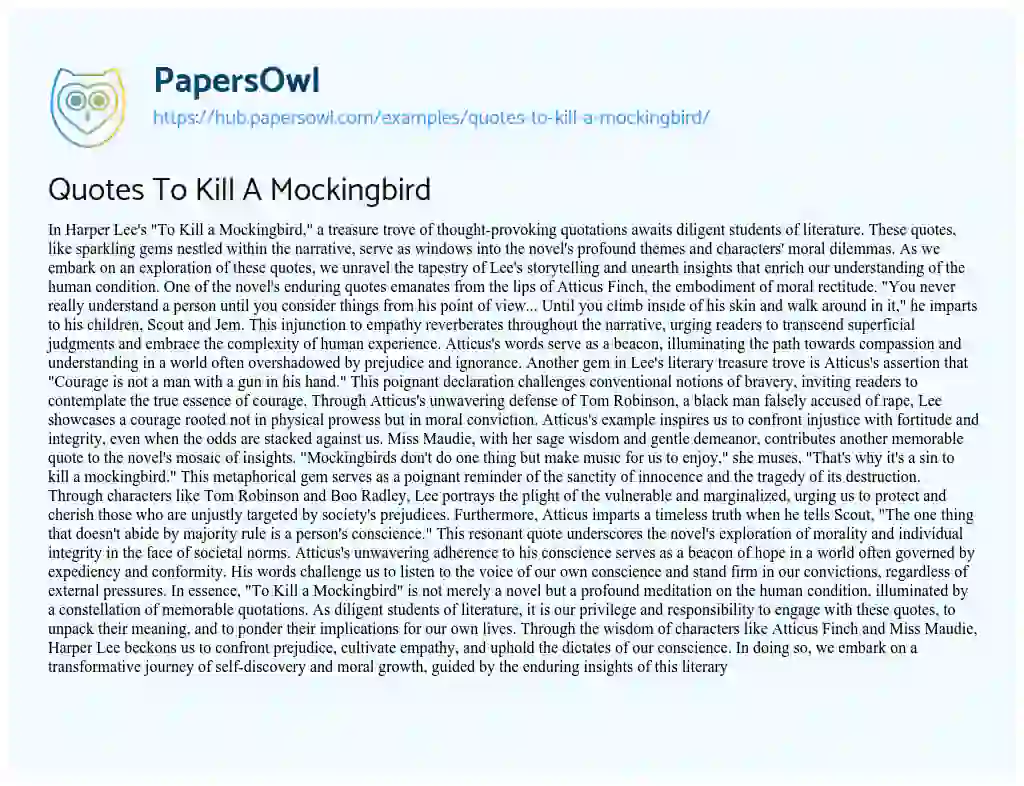 Essay on Quotes To Kill A Mockingbird