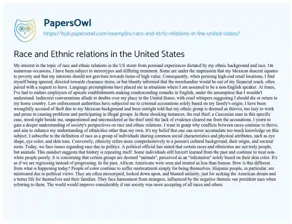 Essay on Race and Ethnic relations in the United States