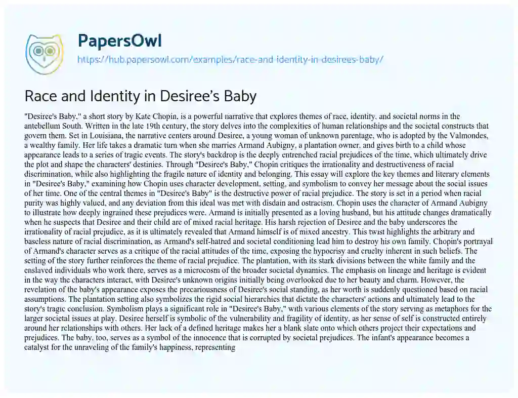 Essay on Race and Identity in Desiree’s Baby