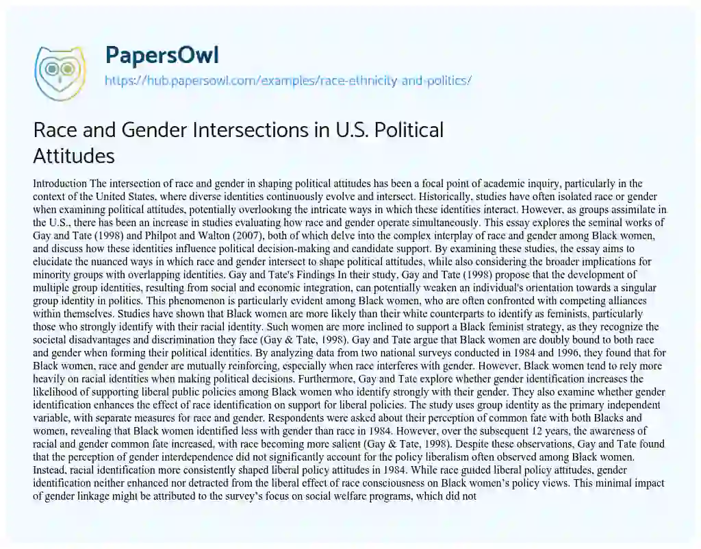 Essay on Race and Gender Intersections in U.S. Political Attitudes