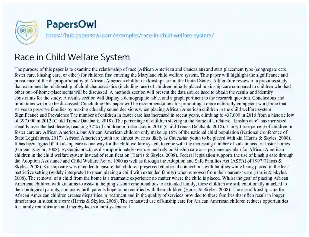 Essay on Race in Child Welfare System