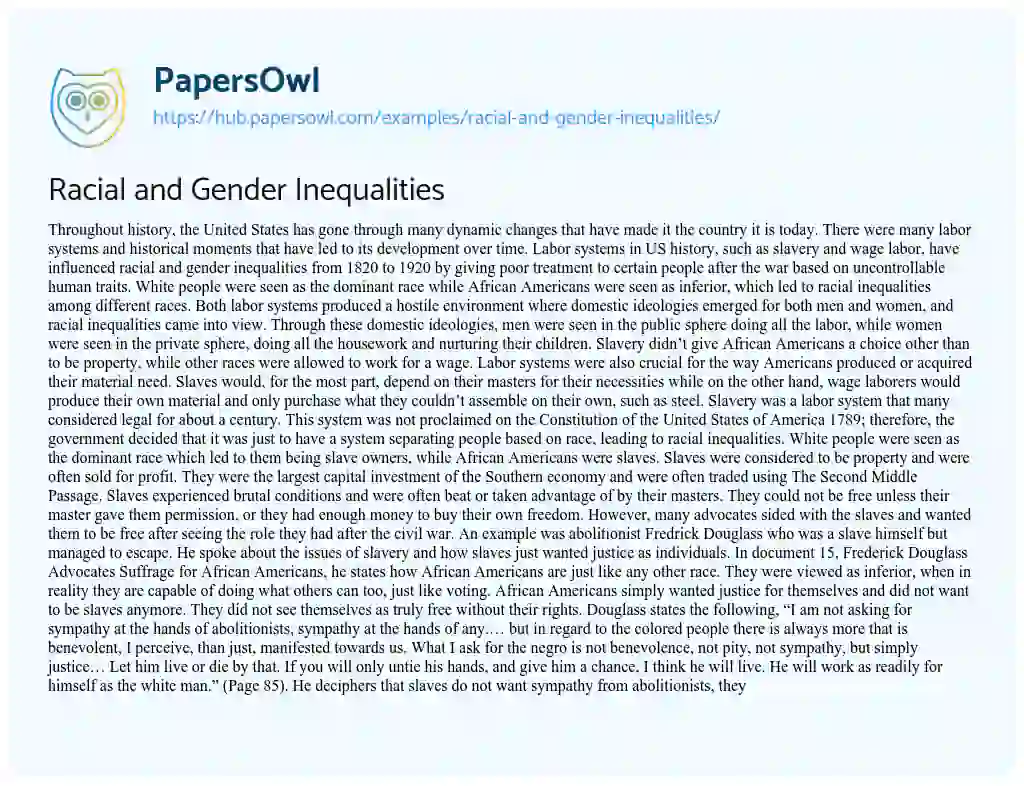 Essay on Racial and Gender Inequalities