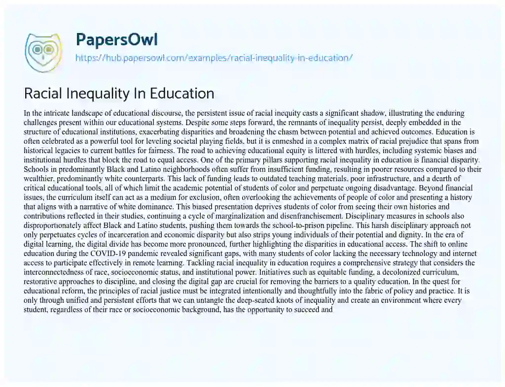 Essay on Racial Inequality In Education