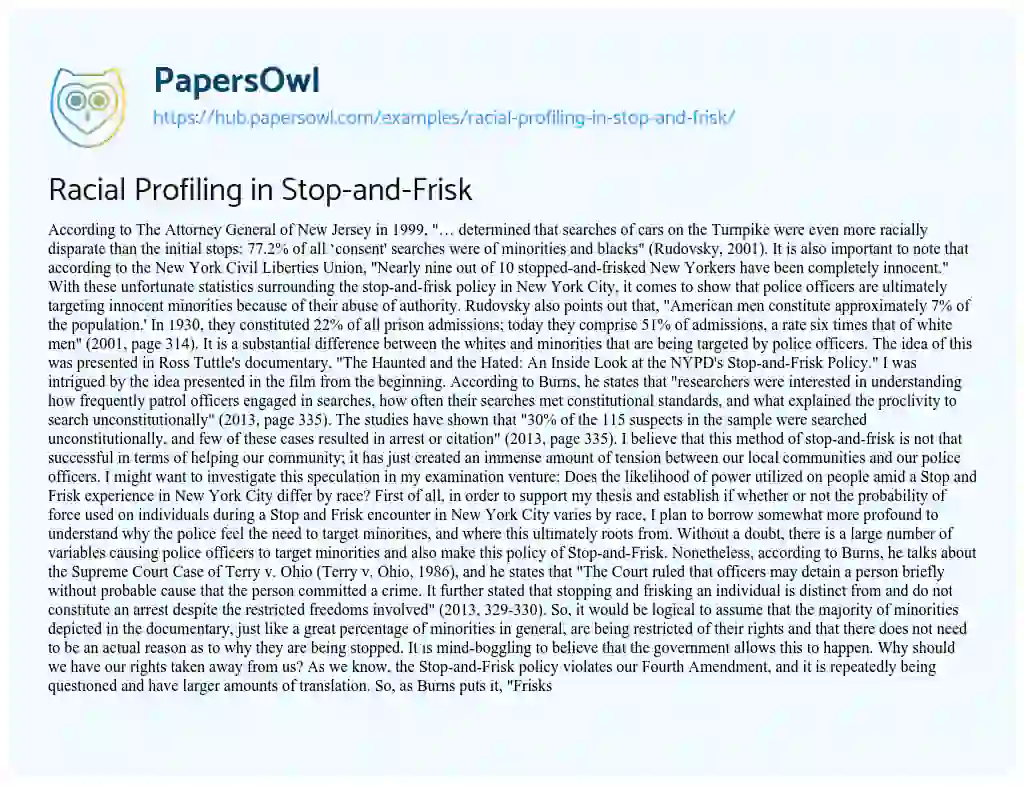 Essay on Racial Profiling in Stop-and-Frisk