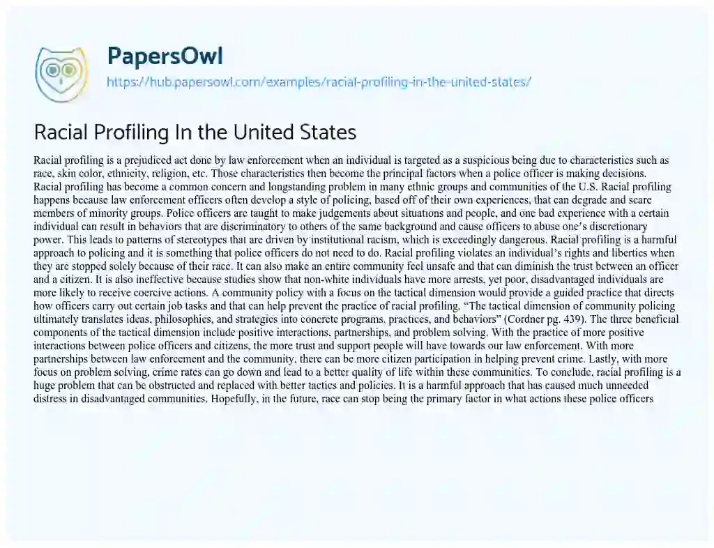 Essay on Racial Profiling In the United States