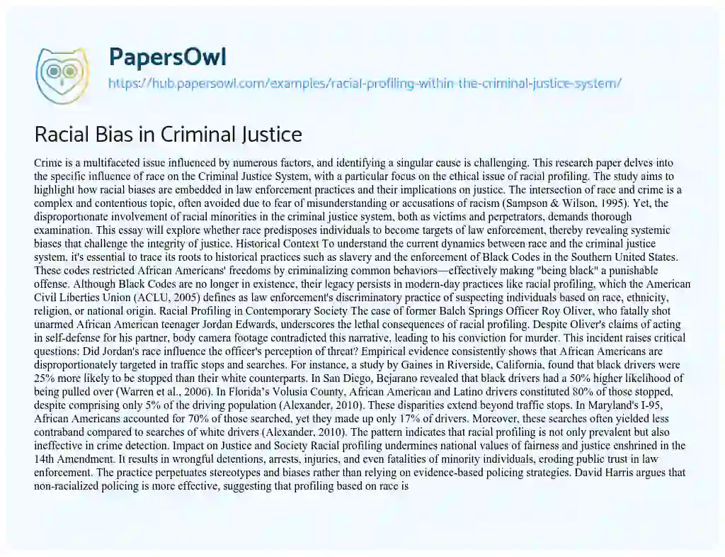 Essay on Racial Bias in Criminal Justice