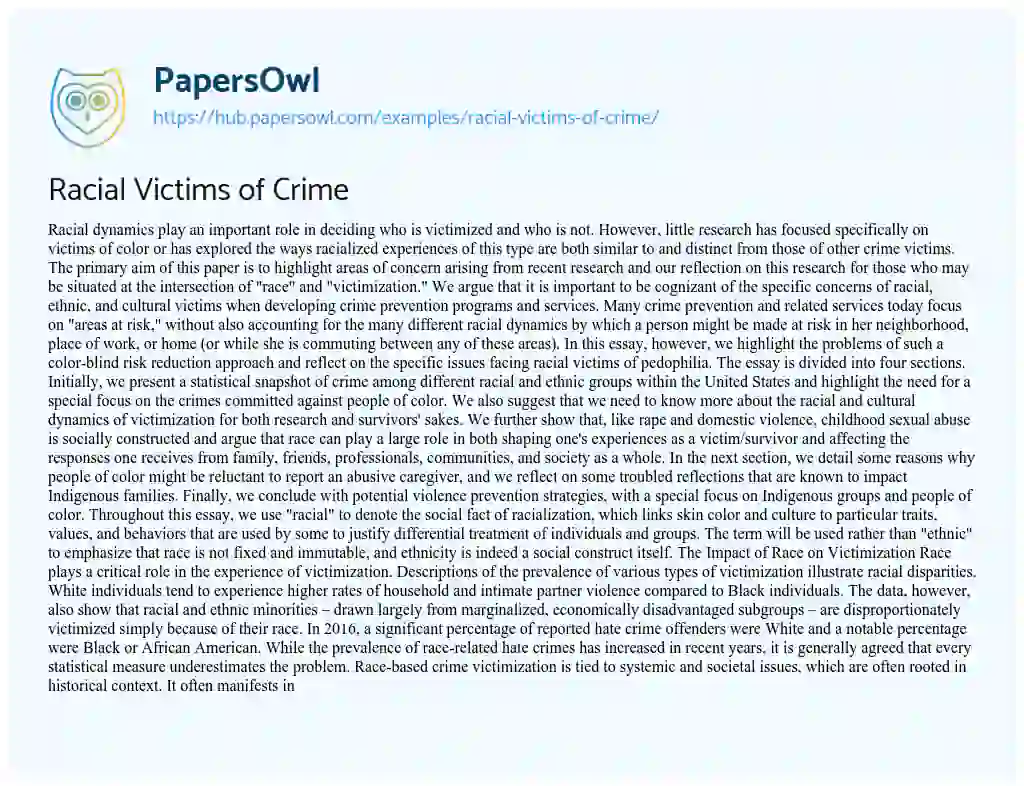 Essay on Racial Victims of Crime