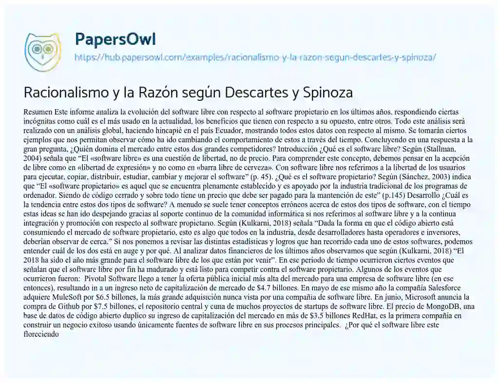 Essay on Racionalismo y la Razón según Descartes y Spinoza
