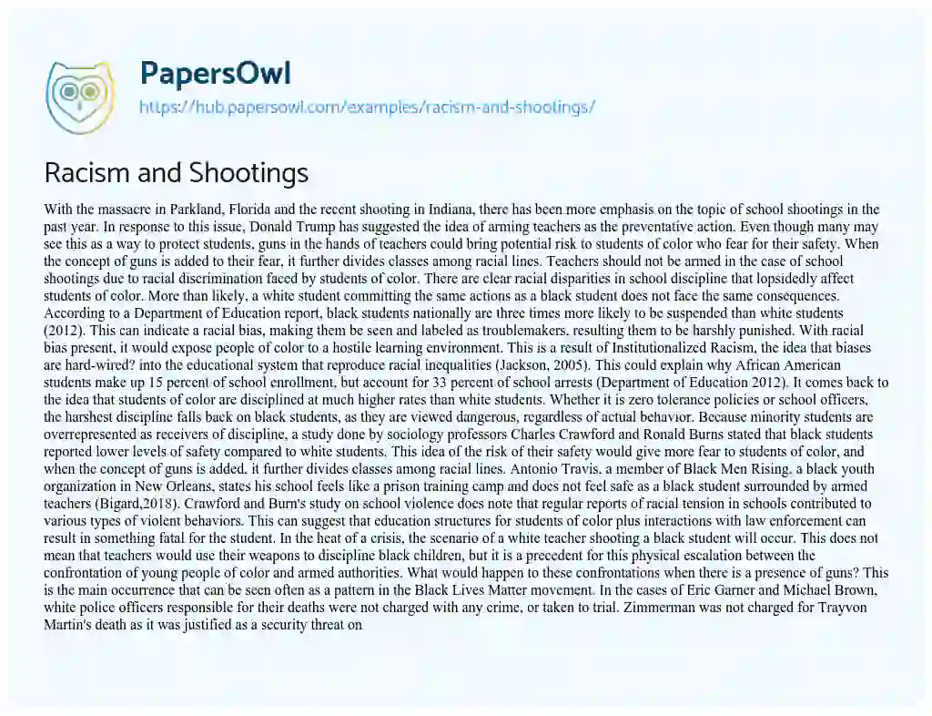 Essay on Racism and Shootings