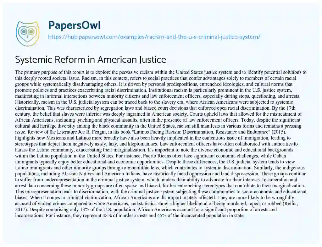 Essay on Systemic Reform in American Justice