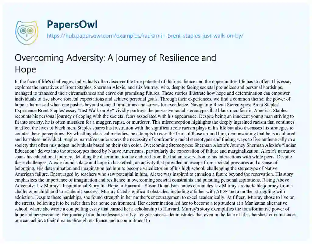Essay on Overcoming Adversity: A Journey of Resilience and Hope