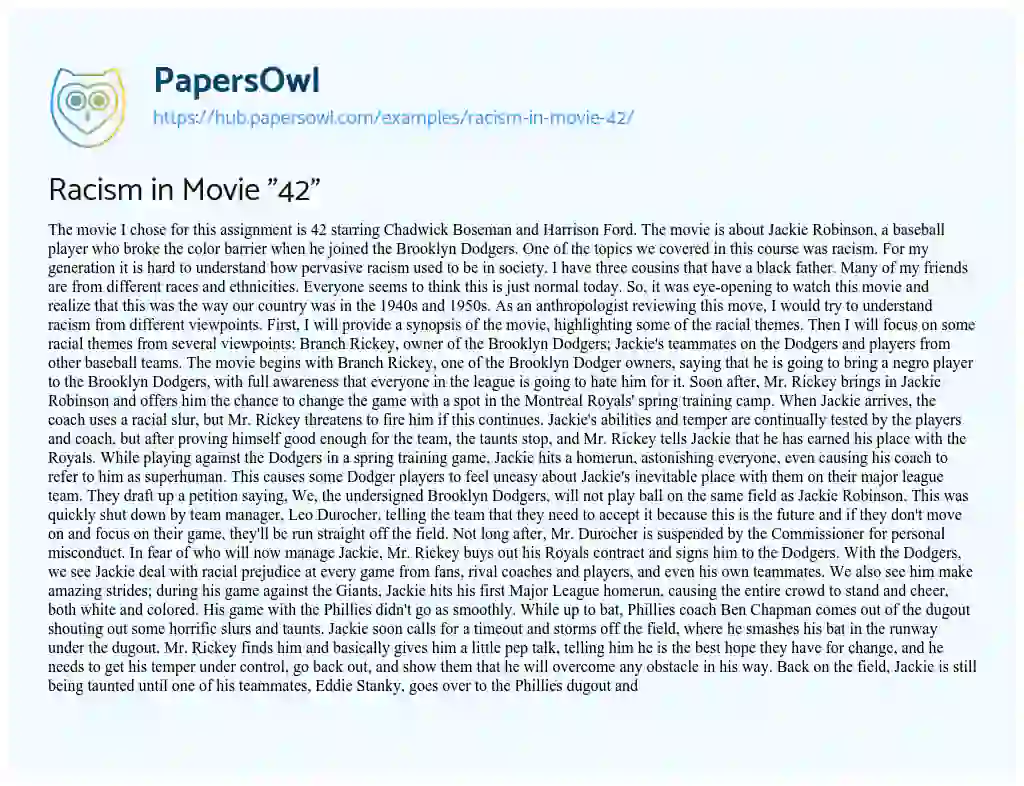 Essay on Racism in Movie “42”