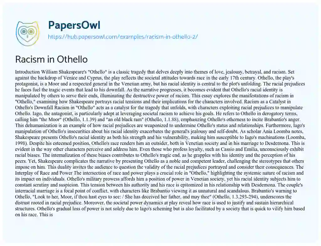 Essay on Racism in Othello
