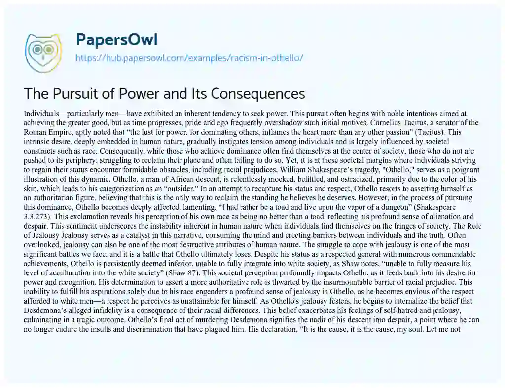Essay on The Pursuit of Power and Its Consequences
