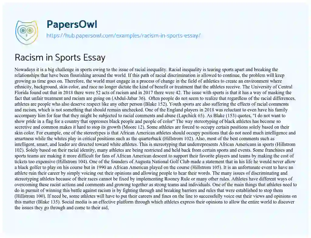 Essay on Racism in Sports Essay