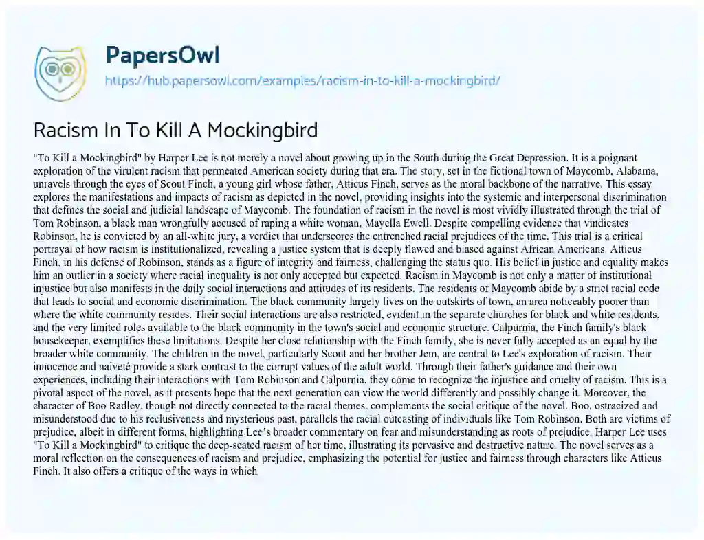 Essay on Racism In To Kill A Mockingbird