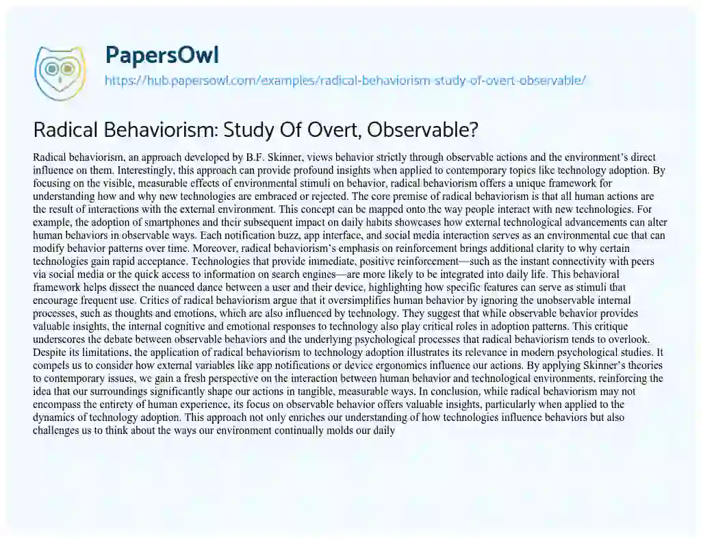 Essay on Radical Behaviorism: Study Of Overt, Observable?