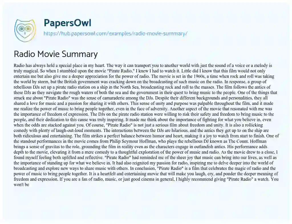 Essay on Radio Movie Summary