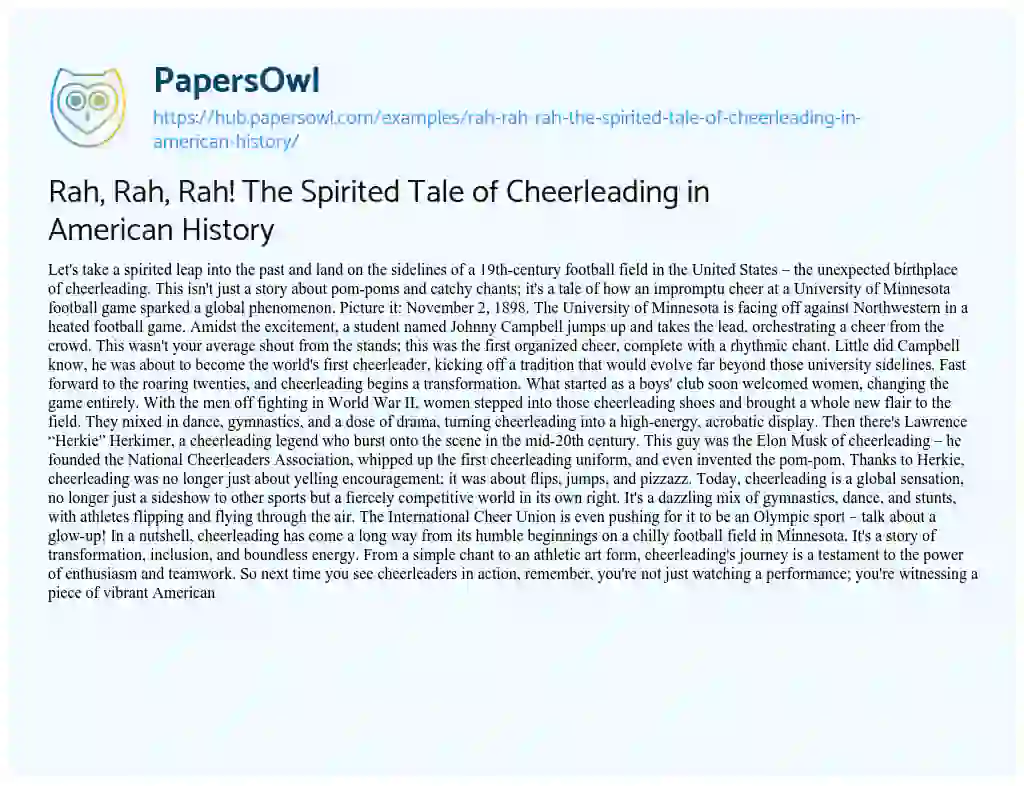 Essay on Rah, Rah, Rah! The Spirited Tale of Cheerleading in American History