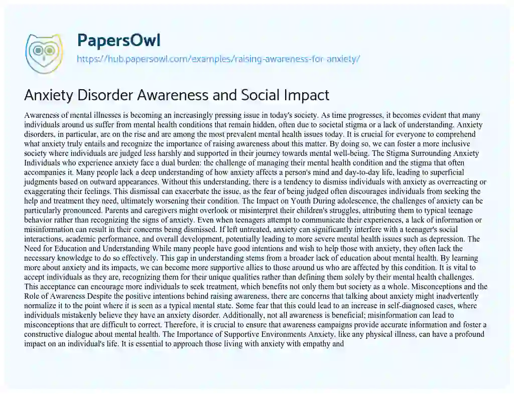 Essay on Anxiety Disorder Awareness and Social Impact