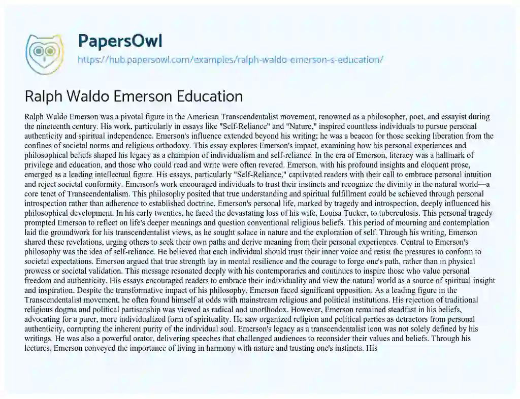 Essay on Ralph Waldo Emerson Education
