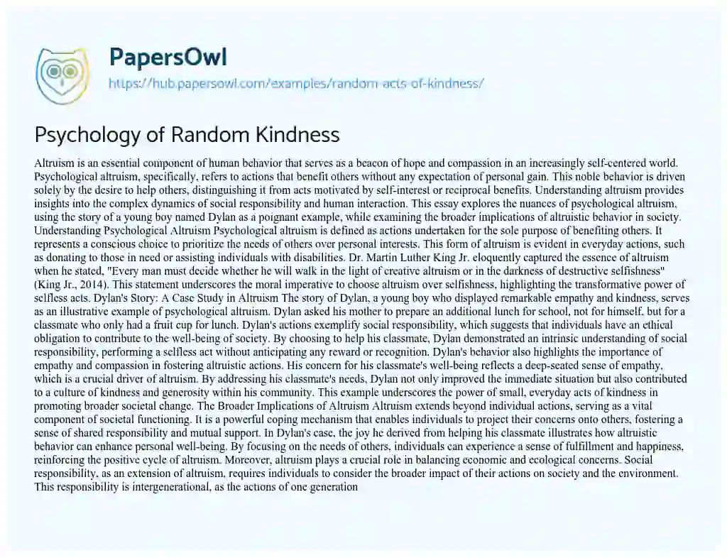 Essay on Psychology of Random Kindness
