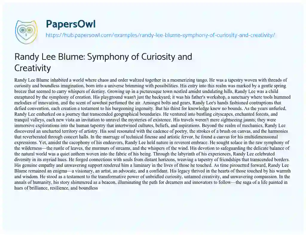 Essay on Randy Lee Blume: Symphony of Curiosity and Creativity